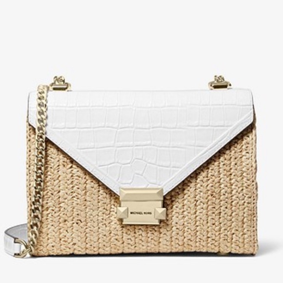 Michael Kors | Bags | Whitney Large Raffia And Leather Shoulder Bag ...